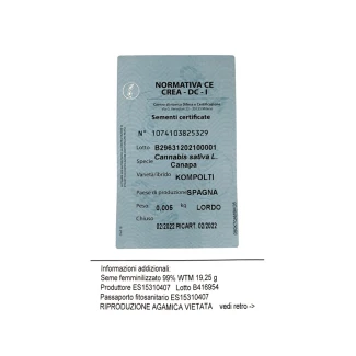 KOMOFEM - SEMI DI CANAPA VARIETA' KOMPOLTI SELEZIONE FEMMINIZZATA CE | 5 gr. - 250 semi circa